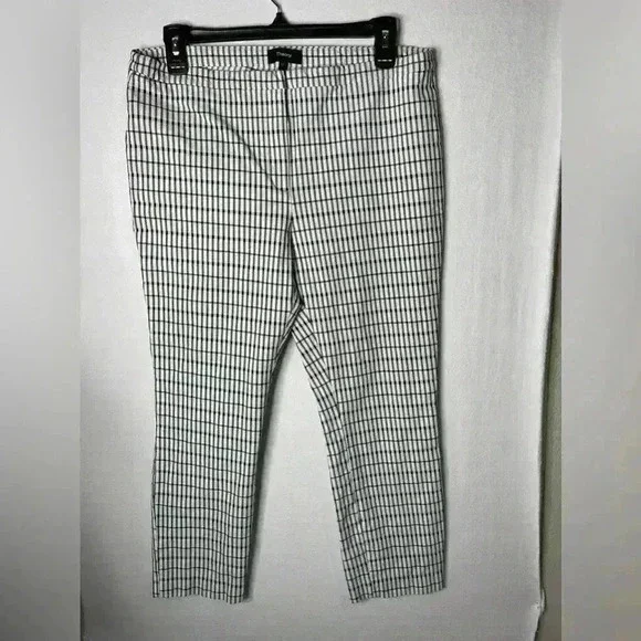 Theory Classic Skinny Pant Plaid Viscose Grid Ivory Black Green Women’s Size 12